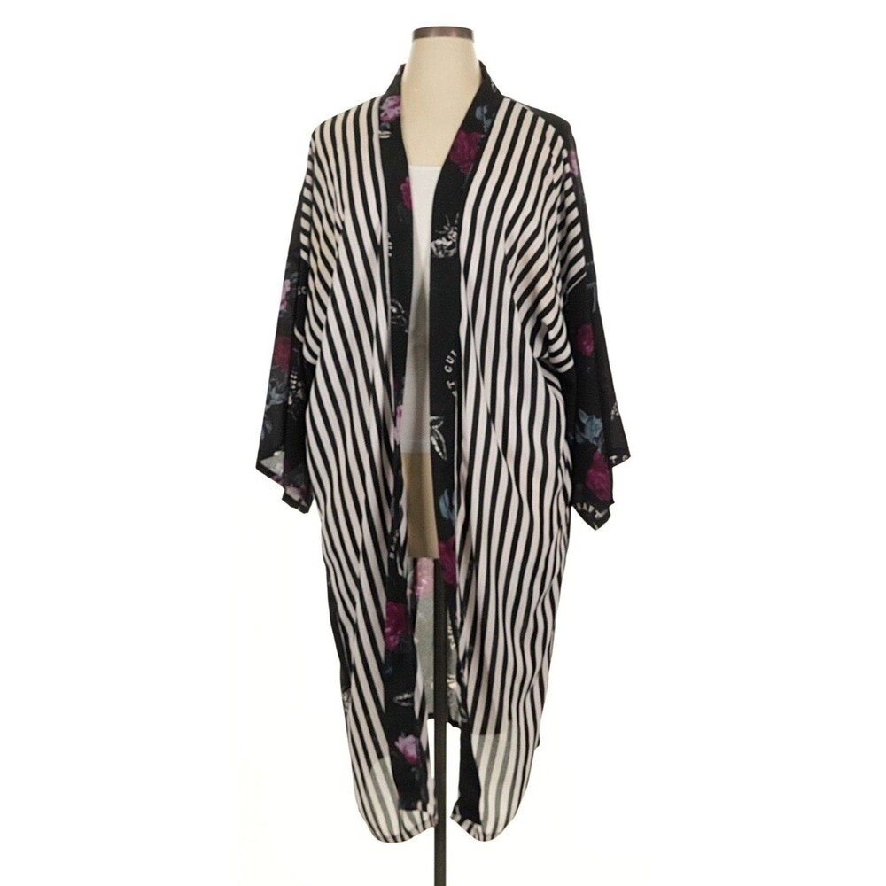 Blackcraft Cult Women’s Kimono Duster Witchy Goth Black White Moth Moon XL/1X